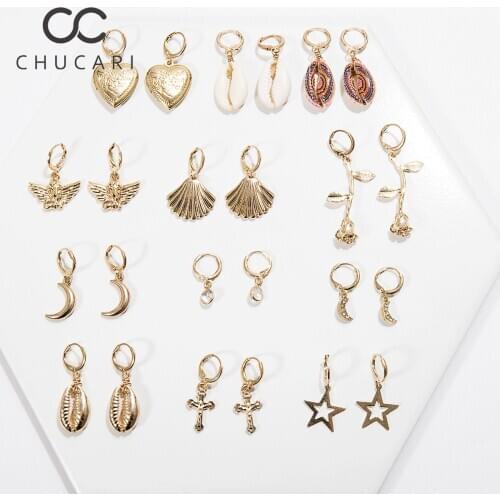 CHUCARI New Pearl Sea Shell Earrings Women Gold Color Trendy Metal Shell Cowrie Statement Dangle Earrings Summer Beach Jewelry