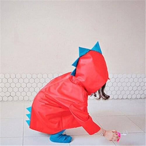 High Quality 1-10 Years Old Children Raincoat Kids Boys Girls Waterproof Hooded Cartoon Dinosaur Baby Rainwear Rain Coat Yellow
