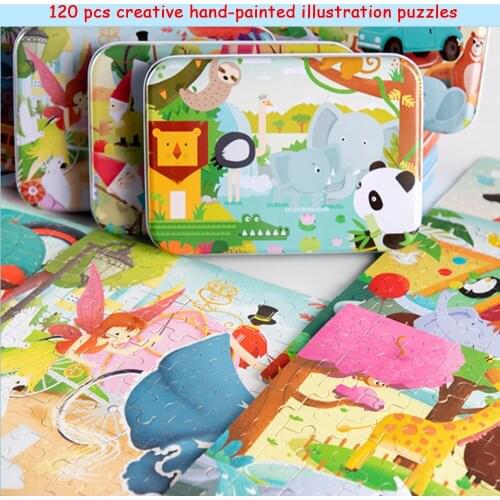 Vokmascot 120 Pieces Wooden Animal Wood Jigsaw Puzzles Toys Puzzle Kids Toy Cartoon Early Educational Learning Toys for Children