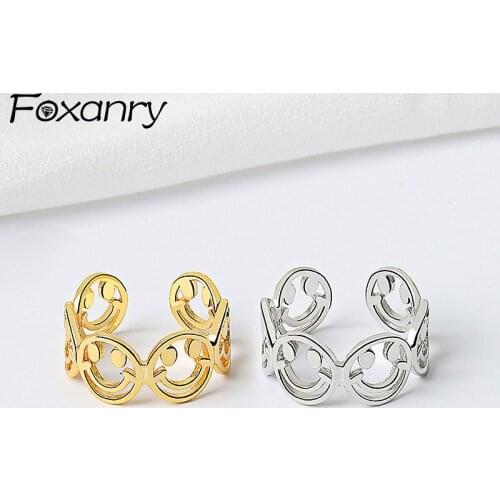 Evimi 925 Sterling Silver Finger Rings Fine Jewelry New Fashion Creative Hollow Smiley Face Elegant Party Accessories Gifts