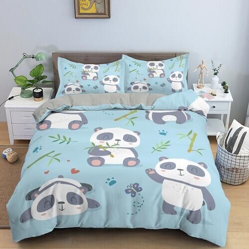 Solstice Cartoon Blue Printing Panda Children Boy/Kids Bedding Set Duvet Cover Bed Sheet Pillowcase Bed Cover Linens Bedclothes