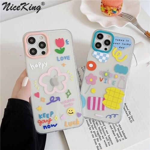 Korean Style Cute Cartoon Flowers Phone Cases For iPhone 12 11 Pro XS MAX XR X 8 7 Plus SE 2020 Camera Protection Soft Tpu Cover