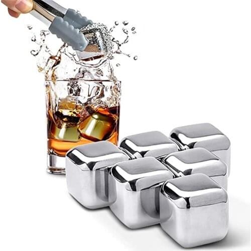 Stainless Steel Chilling Cubes Reusable Ice Cube Whiskey Stones for Drinks with Ice Tongs and Freezer Storage Tray for Whiskey