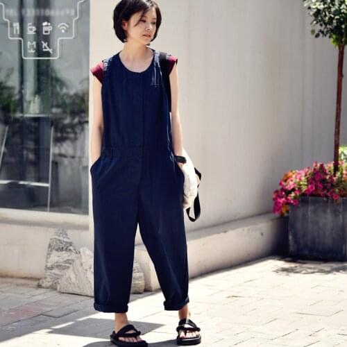 MICOCO K2731C Art and art fashion personality tooling Fengshui cotton washing loose hanging crotch sleeveless jumpsuits
