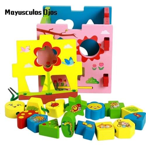 Multifunctional Building Blocks Bead Intelligence Box Geometric Shape Matching Childrens Wooden Educational Toys