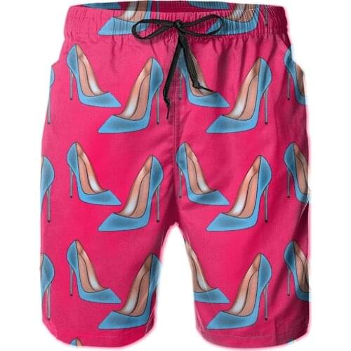 Mens Swim Trunks High-Heels Pink Swimtrunks Board Shorts Drawstring Waist Running Summer Beach Shorts with Pockets