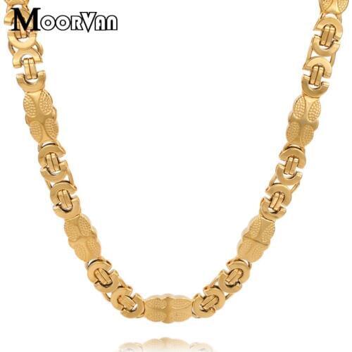 Moorvan Necklace for men women gold color chain byzantine jewelry punk style flat chain stainless steel necklaces Christmas gift