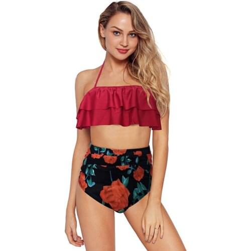 Ruffle Pleated Print Bikinis Women Swimming Suit Sexy Summer Beach Wear Swimsuit Bikini Set Swimwear Woman Clothes Plus Size 2XL