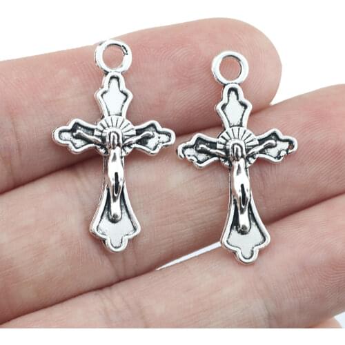 Newest 20Pieces 17*30mm Mixed Alloy Antique Silver Color Cross Wicca Charms Keychain Pendant Accessory For DIY Jewelry Making