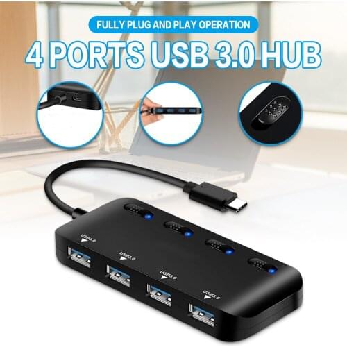 Portable 4 Ports USB 3.0 Hub Adapter 5Gbps High Speed Slim Compact Expansion Adapter Smart Splitter For PC Laptop