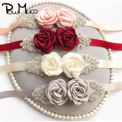 Powmuco Shining Rhinestone Maternity Waistband Solid Color Handmade Roast Flower Women Sash Adjustable Dress Belts DIY Accessory