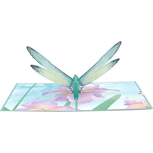 Handmade Dragonfly Up Greeting Card Mothers Day Valentines Day Get Well Gifts for Daughter Christmas Wedding Postcard