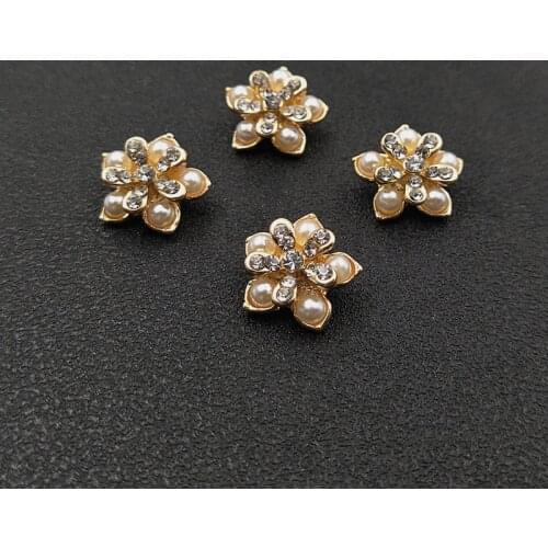 10Pieces/Lot 17 mm Metal Charms Rhinestone Buttons Pearls Applique Decorative Accessories DIY Jewelry Making