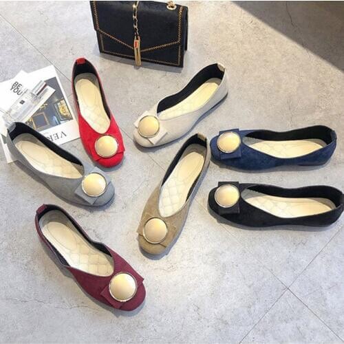 Plus Size Women Flats Sequare Toe Boat Shoes Round Buckle Slip on Flat Shoes Woman shallw Shoes Candy Color Office Shoes A7451L