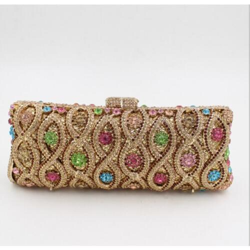 Pink evening bag Luxury blue crystal Clutch bag gold rhinestone bag party purse Female pochette women wedding Day clutches