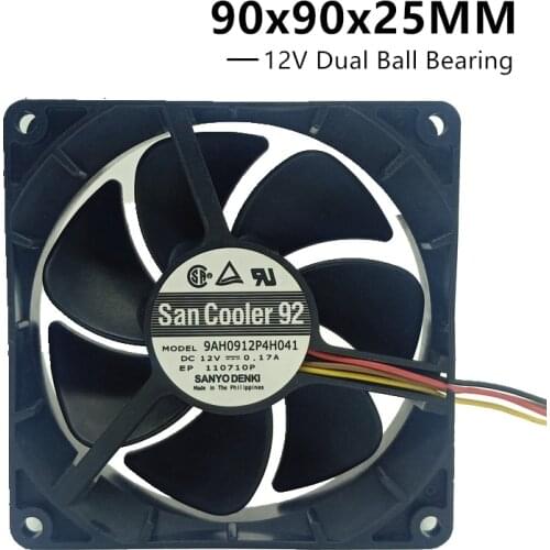 5pcs Original Sanyo 9AH0912P4H041 9025 9cm 90mm 12V 0.17A 4 wire ultra-quiet double ball-bearing the Mute fan 4pin