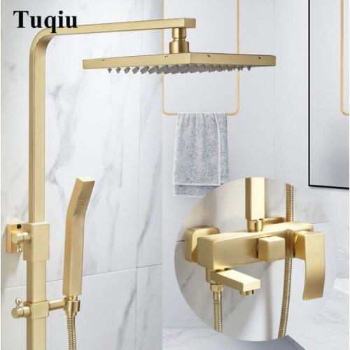 Gold brush bathroom shower faucet set wall mounted light luxury north Europe style shower mixer bathtub hot & cold tap Brass