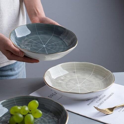 Dish plate household deep plate light luxury Phnom Penh ceramic tableware irregular European salad plate rice plate Western food