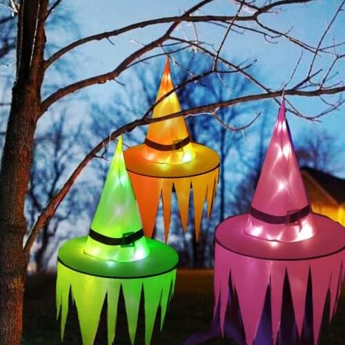 Halloween Decorations for Home Halloween LED Witch Hats with Light Serrated Ghost Hats for Party Courtyard Garden Indoor Decor
