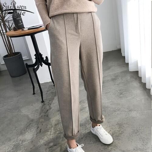 Thicken Women Pencil Pants 2021 Autumn Winter Plus Size OL Style Wool Female Work Suit Pant Loose Female Trousers Capris 6648 50