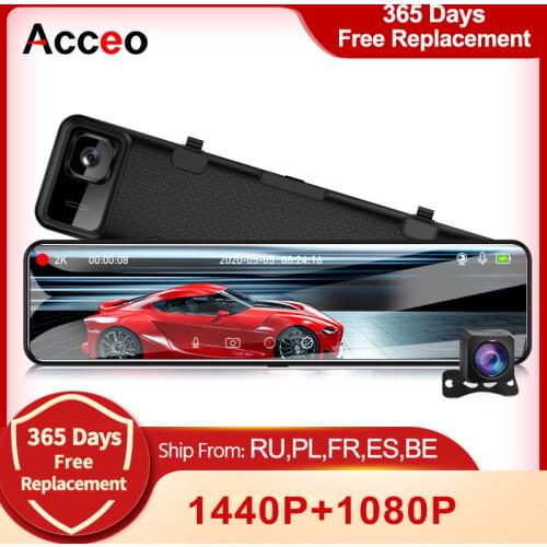 E-ACE A45 2K Dashcam 12 Inch Stream Media Rear view Mirror 1440P FHD Car Dvr Car Camera GPS with Sony Imaging sensor Recorder