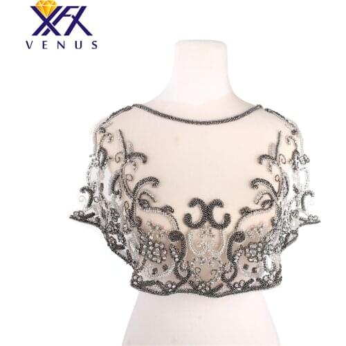 XINFANGXIU Thanksgiving 1Pcs Hand-sew Rhinestones Embroidered Patches Applique Beads Trimming For Wedding Dress Apparel