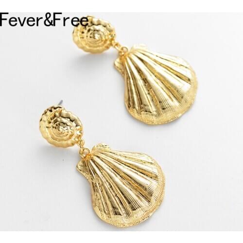 Fever&Free Statement Brincos Sea Shell Earrings 2019 Gold Alloy Boho Fashion Pendant Dangle Earrings For Women Orecchini Jewelry
