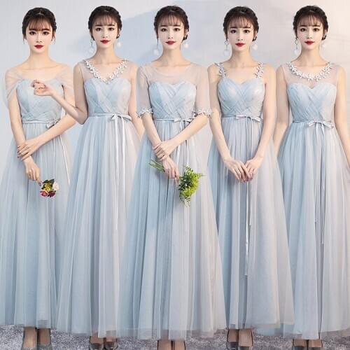 10 styles Grape blue gray Cap sleeve long summer bridesmaid dresses lace up boat neck prom sister Guest wedding party dress 960