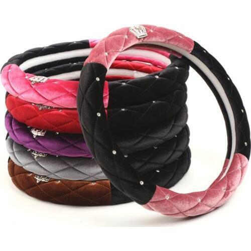 13 Color Women Plush Car Steering Wheel Covers Diamond Auto Steering-Covers Cases for Lady Girls Car Accessories