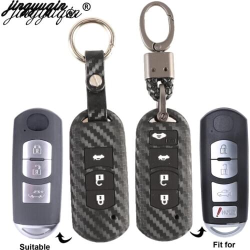 3/4 Button Carbon Fiber Style Remote Smart Car Key Case For Mazda 3 5 6 8 CX5 CX7 CX9 M6 GT Leather Keychain Keyring Key Holder
