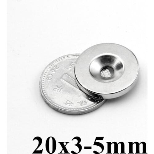 50pcs Super Strong Round Neodymium Countersunk Ring Magnets 20mm x 3mm Hole: 5mm N50 Neodymium Magnet Free Shipping