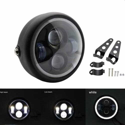 6.5 LED Motorcycle Headlight Daytime Running Light 6.5" Headlamp Bracket Angel Ring Hi&Lo Beam for Cafe Racer Bobber Scramble