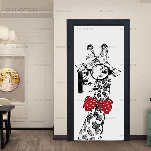 Abstract Door Sticker Black And White Giraffe Animals Wallpaper Nordic Wall Art Kids Room Decor Wall Paper Home Decoration Decal