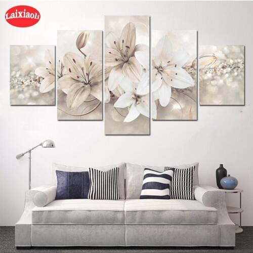 Diamond Embroidery Hot selling home art, white flowers Sale Gift Handicraft Diamond Painting Cross Stitch Home Decoration5 PCS
