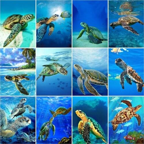 HUACAN Diamond Painting Sea Turtle Full Drill Diamond Embroidery Animal Mosaic Rhinestones Picture Home Decor