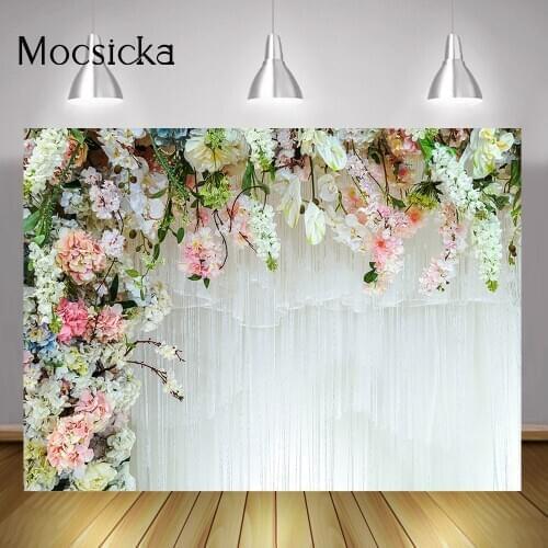 White Wedding Photography Backdrop Flower Romantic Scenes Background Bridal Shower Portrait Studio Spring Floral Photocall Props