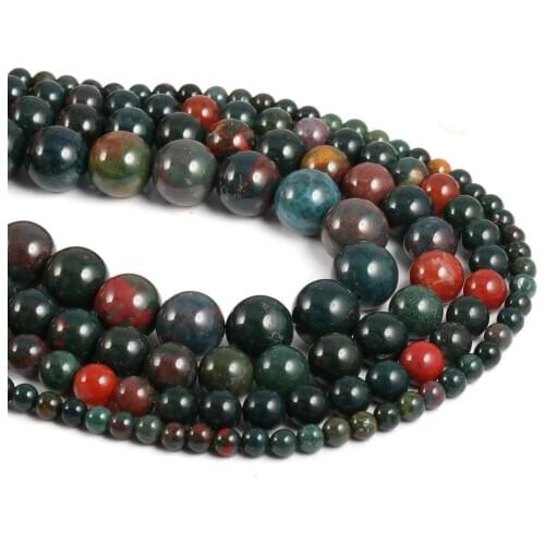 Natural Semi Precious Stone Beads Bloodstone DIY For Making Necklaces Bracelets Earrings Etc 4 /6/8/10 /12 mm 38cm For Sale