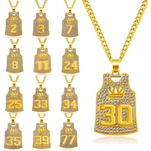 Personality Jersey Pendant Necklaces for Men Women Hip Hop Zircon Necklace Basketball Fans Memorial Gifts