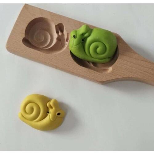 Mooncake Mold Chinese Traditional Mid-autumn Festival Moon Cake Mould 2 Snail Shape Wooden Handmade Baking Tool