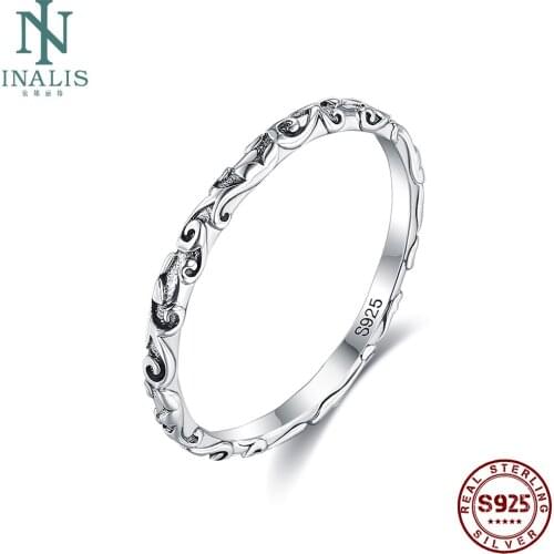 INALIS Real 925 Sterling Silver Ring For Women And Men Engraved Pattern Anniversary Finger Rings Unisex Fine Jewelry New Arrival