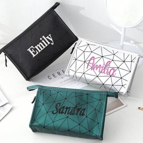 Customized Diamond-Shaped PU Cosmetic Bag Waterproof And Dustproof Wash Bag Personalized Embroidery Cosmetic Bag Large-Capacity