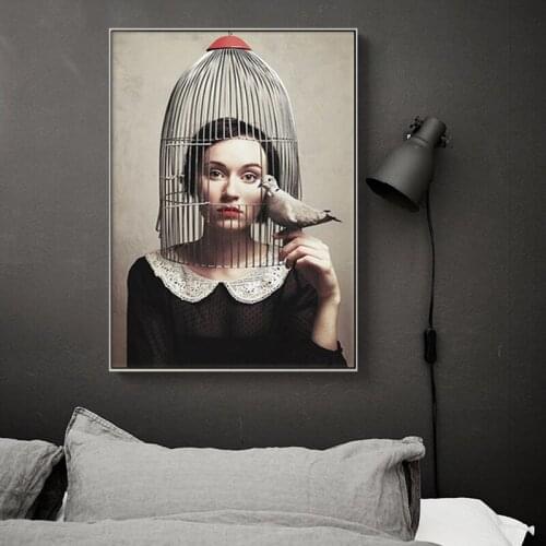 Modern Mysterious Black Cat Witch Girl Flamingo Canvas Painting Posters Prints Wall Art Pictures Living Room Home Decor Cuadros