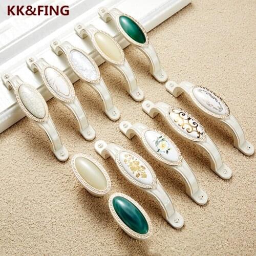 KK&FING Ceramic Printing Handles Zinc Alloy Ivory White Jade Handles Cabinet Door Handles Cupboard Knobs Furniture Drawer Pulls