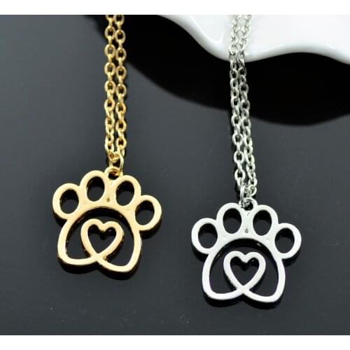Hot New Simple Fashion Cute Pet Footprint Pendant Hollow Love Dog Paw Necklace Jewelry Gift