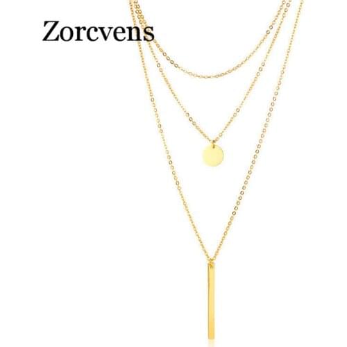 Modyle Multi-layer Choker Necklaces for Women Gold Tone Stainless Steel Coin Bar Pendant Necklace Lady collar Gifts