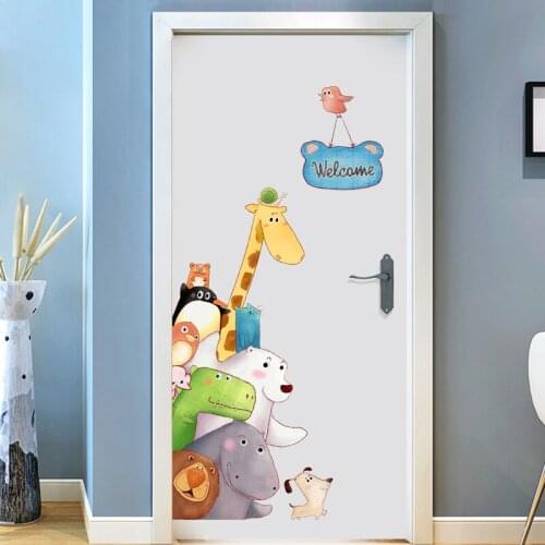 Cartoon Cute Giraffe Door Stickers Anime Animals Wall Stickers for Kids Room Decor Living Room Decorative Wall Decals Home Decor
