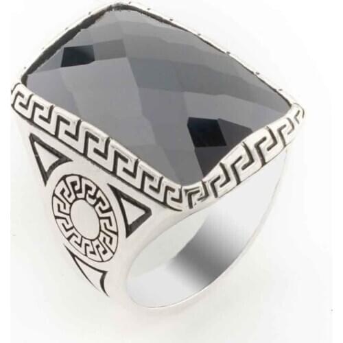 925 sterling Silver Rectangle Big Cubic Zirconia Men Ring