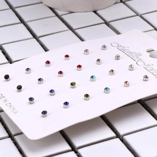 12 Pairs Rainbow Cubic Zircon Stud Earrings Set Birthstone Crystal Kids Jewelry J60E