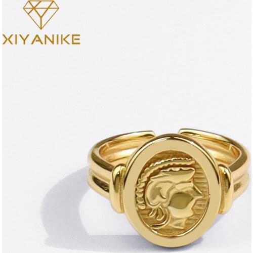 XIYANIKE 925 Sterling Silver New Round Portrait Ring Temperament Opening All-match Classic Golden Jewelry Hot Sale Handmade Gift