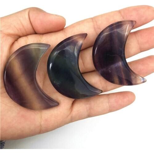 Wholesale 1PC Natural Colorful Fluorite Quartz Crystal Moon Shaped Hand Carved Stones Healing Natural Quartz Crystals
